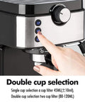 No Hassle Automatic Coffee And Milk Frother Machine With Adjustable Strength Control features double cup selection buttons.