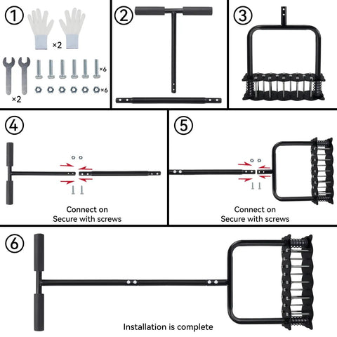 Assembly instructions for 14 Spike Lawn Aerator Tool With Spring Loaded Design For Effortless Aeration In Your Yard Manual Grass Aerator Spike Tool With Automatic Leaf And Dirt Cleaning For Garden And Lawn Black.