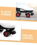 Close-up of roller skate with 2 Pcs Adjustable Rubber Toe Stops for Roller Skates, round shape braking blocks, emphasizing precise control.