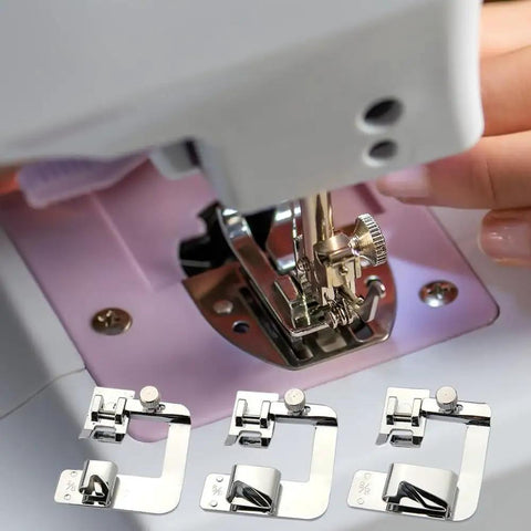 Universal Sewing Machine Presser Feet Set For Home Electric Models With Zipper Foot Binder Attachment And Overlock Presser in use.