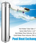 Heavy-Duty Stainless Steel Pool And Spa Heat Exchanger For Outdoors And Solar Heating, 200 kBtu, Same-Side Port, 1 In And 1 In NPT Fittings