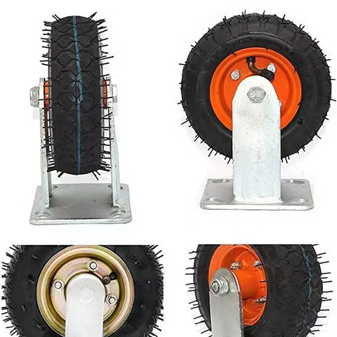 Heavy Duty 6 Inch Pneumatic Caster Wheels 4 Pack Swivel Casters Ball Bearings Puncture Proof flat tires on steel plate mounting.