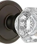 Solid Brass Crystal Knob Door Hardware With Circular Rose Chambord Style In Timeless Bronze Non Locking Passage 2 3/8 Backset Pre Mounted