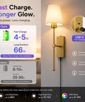 Supleap Battery Operated Wall Sconces Set of 2, Matter Smart Wall Lights with USB-C fast charging feature.