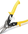Crescent Wiss MetalMaster 9-3/4in snips, side view, yellow handles, compound-action for straight, left and right cuts