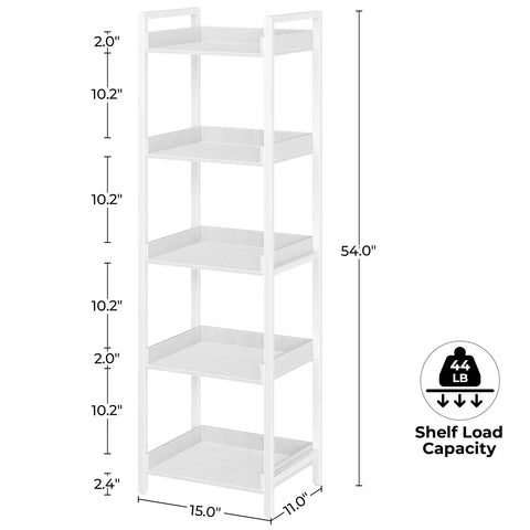 Hefty Capacity White Five Tier Bookshelf With Secure Lip Barriers Compact Wooden Storage Rack And Clean Open Display Shelves Go To Room Essential For Modern Homes