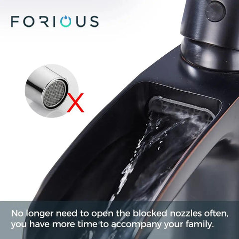 Waterfall Bathroom Faucet With Single Lever Handle Matte Black Brass Sink Faucet 1 Hole 6 Inch Centerset water flow close-up