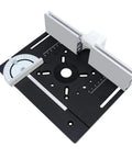 Top Notch Precision Router Lift System And Aluminum Router Table Insert Plate For Woodworking DIY Builds featuring a black and silver insert plate.