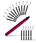 Red-handled deburring tool with 15 HSS rotary blades for 3D printing and metal tubing deburring