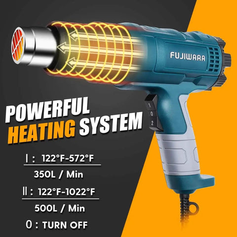 Dope 2000W Heat Gun Kit With Dual Temperature, 5 Nozzles For DIY Shrink Tubing PVC Wrapping Crafts And Paint Stripping