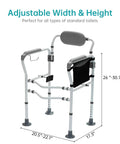 Toilet Safety Rail With Standalone Frame Adjustable Grab Bar Handles Detachable Backrest Non Slip Vacuum Suction Cups
