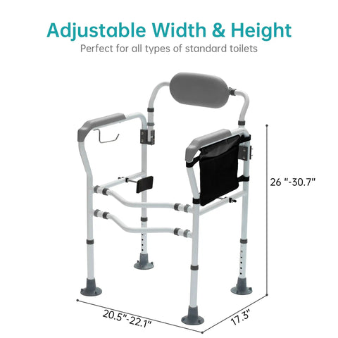 Toilet Safety Rail With Standalone Frame Adjustable Grab Bar Handles Detachable Backrest Non Slip Vacuum Suction Cups