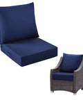 Outdoor Chair Cushions Set Twenty Four By Twenty Four Inch Deep Seat And Twenty Five By Twenty Two And A Half Inch Back Cushion Waterproof Fade Resistant Navy Blue with wicker chair