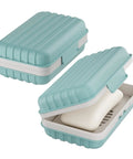 Leakproof Bar Soap Holder With Lid For Shower Portable Travel Soap Case Box, blue with soap inside, gym bag friendly