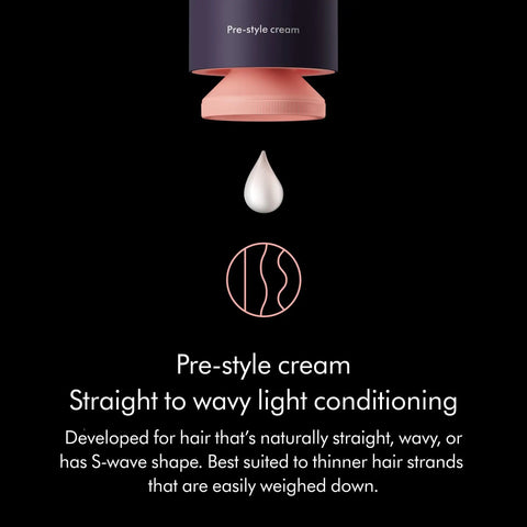 Chitosan Pre Style Cream For Straight To Wavy Hair With Light Conditioning 100ml droplet under tube opening