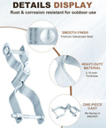 Four Piece Chain Link Fence Gate Hinge Kit With Galvanized Steel Male Post And Female Frame Hinges Fits 2 3/8 Inch OD Male Pipe And 1 3/8 Inch OD Female 5/8 Inch Pin Heavy Duty Easy Install. Galvanized steel gate hinge close-up