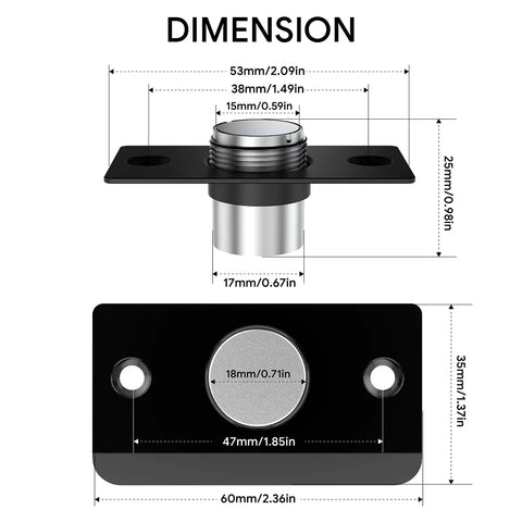 Dimensions of Hidden Magnetic Door Ball Catch Set Adjustable Hardware With Stainless Steel Strike Plate Noiseless Strong Suction