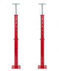Front view of 2 Pack Adjustable Basement Floor Jack For 18 To 36 Inch Height Range, heavy-duty red steel jacks for support and leveling.
