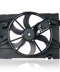 Straight Bolt On Tough Built AC Condenser Radiator Cooling Fan Assembly showing fan blades and motor, designed for Lincoln and Ford vehicles.
