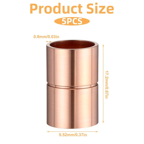 Five-piece copper straight sweat tube fittings for HVAC, 3/8 in ID, dimple-stop coupling.