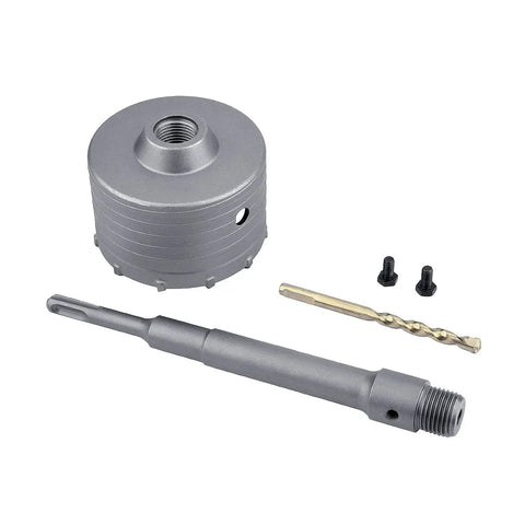 Built Like A Tank 4 Inch Concrete Hole Saw With 220mm Sds Plus Shank Rod featuring alloy steel core and drill bit components.