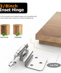 Chibery 3/8 inch inset cabinet hinge, brushed nickel, 50-pack self-closing flush-face mount with bumper