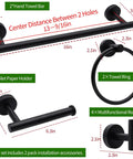 Ten Piece Bathroom Hardware Kit With 16 Inch Towel Bars, Toilet Paper Holders, Towel Rings, And Robe Hooks in black matte finish