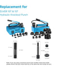 Draw Stud Kit 7/16-20UN and 3/4-16UN displayed with lock cap and gasket for hydraulic knockout punch sets replacement for 10T and 15T