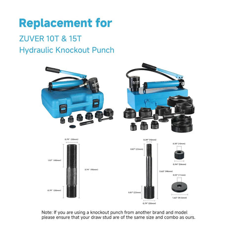 Draw Stud Kit 7/16-20UN and 3/4-16UN displayed with lock cap and gasket for hydraulic knockout punch sets replacement for 10T and 15T