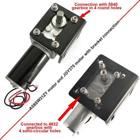 A58 motor mounting bracket for worm gear DC motor with shaft and screws, ideal for DIY projects and small machinery.