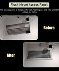 Slick Removable Aluminum Access Panel For Ceiling And Wall, 38X38 Inch Square Inspection Hatch Door shown before and after installation.