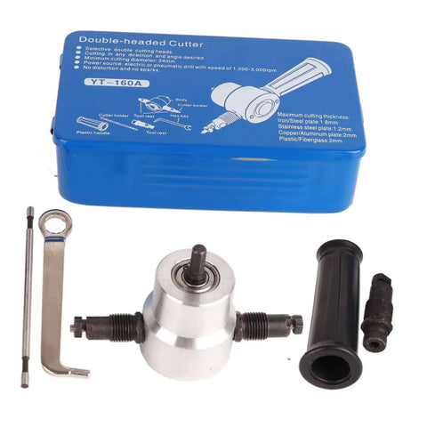 Double Headed Sheet Metal Nibbler With Drill Attachment For Precise Metal Cutting Including 360 Degree Rotatable Cutter Heads display