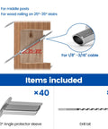 Upgraded 40 Pack 30 Degree Cable Railing Angle Sleeves For Wood Posts Fits 1/8 5/32 3/16 Inch Cables Stainless Steel Protectors Set