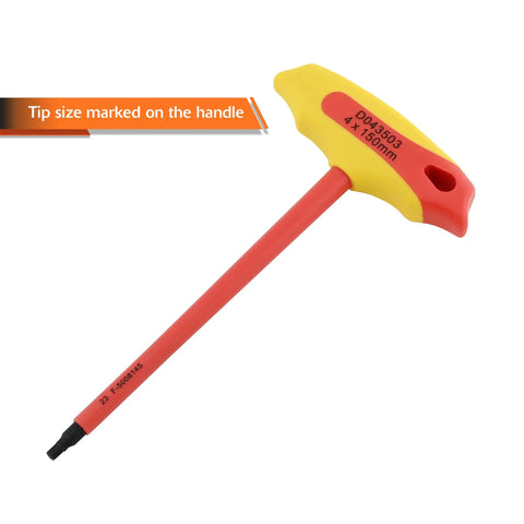 Six Piece Insulated Metric T-Handle Hex Key Set For Electrical Work, 10,000V AC Tested, Go-To Pro Grade Hex Key in Red and Yellow