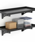 Heavy Duty Garage Wall Shelf Set 2 Pack 1x2 Foot Steel Shelving Racks Holds Up To 100 Lbs Each For Tools Toolbox And Gear Ideal For Workshop Garage And Home Office Organization, black steel wall shelves with storage bins