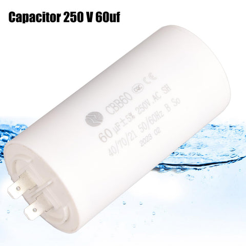60uF 250V Motor Run Capacitor For Washers, Pumps And Air Compressors with heat resistant shell and cylindrical design