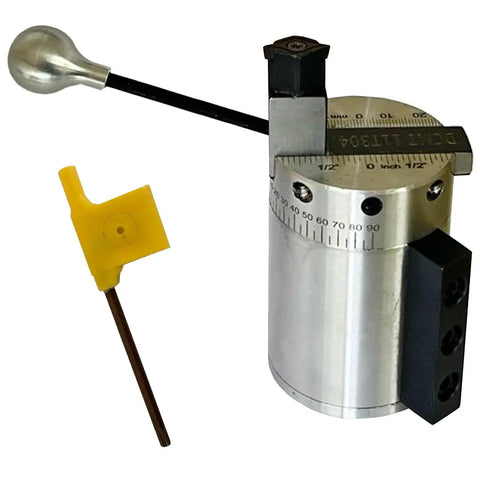 Pro Grade Radius Ball Turning Attachment For 7x16 Mini Lathes And Similar Machines, Heavy Duty Tool For Convex And Concave Ball Turning, 60 mm Radius Capacity, DCMT11T304 Carbide Insert, Bearing Base, 0 To 90 Degree Side, shown with handle and insert