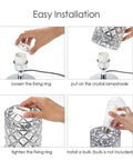 Easy installation steps for Crystal Table Lamps Set Of 2 With USB Charging Ports, showing assembly process of silver crystal lampshade.