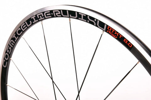 Detailed view of 700C Road Bike Wheelset With 30mm Aluminum Rim, showing the sleek black design with spoke arrangement.