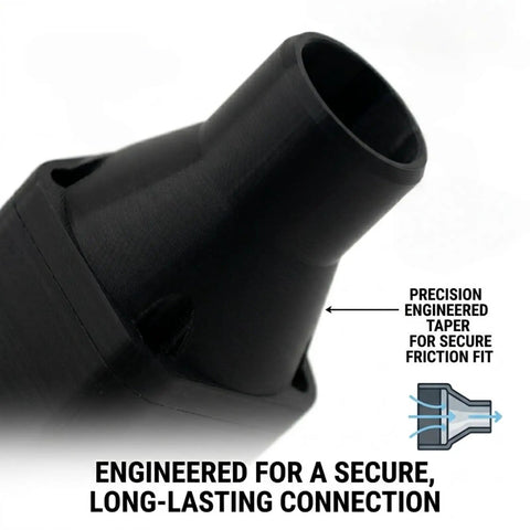 Swivel Hose Connector Compatible With Rockler Dust Right Reel And One Half Inch Hose Rotating Dust Collection Adapter For Woodworking Vacuum Systems Fits Most Standard Hoses showing precision tapered black rubber design.