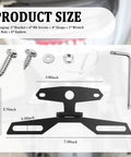 Adjustable Motorcycle License Plate Bracket Kit With Screws All In One License Plate Holder For License Plates And Tail Lights Universal Motorcycle Mount with dimensions and parts shown