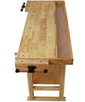 Heavy Duty Rubber Wood Workbench With Bar Clamps For Garage Diy And Welding Station top view showcasing flat surface and steel clamps.