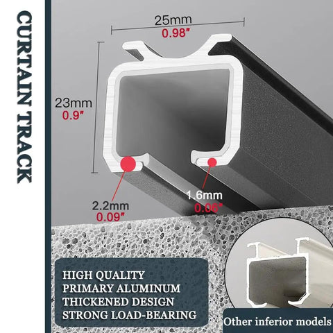 Top Notch White Curtain Track System For Wall Or Ceiling Mount Featuring Ultra Silent Nano Rollers And Smooth Gliding Runners Perfect Easy Install Home Décor Upgrade With Durable Aluminum Build And Complete End Cap Kit Included For Total Room Elegance. 25mm aluminum curtain track cross-section