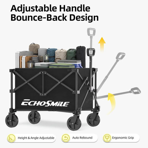 Lightweight Collapsible Wagon Cart For Easy Hauls loaded with bags, sturdy black frame, adjustable handle, smooth push and fold design