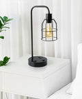 Industrial Bedside Lamp Set Of 2 With USB Ports And Built In Outlet Boho Cage Shade Desk Lamp For Bedroom Or Living Room Farmhouse Nightstand Light Black Finish Bulb Not Included