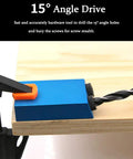 Heavy Duty Self Centering Doweling Jig Kit With Pocket Inclined Hole Drill Guide angled setup for precise drilling on wood surface.