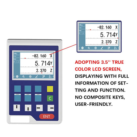 Heavy Duty Lcd Optical Linear Scale Digital Readout For Small Lathe Milling Machines Delivered As Plug And Play Setup With Badass Precision And Crisp Multi Function Display Yh8003a showing 3.5" LCD with precise readings.