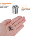 Top Shelf 304 Stainless Steel Ball Spring Plungers 10 Pack Precision Positioning Hardware For Furniture And Mechanics Sweet Smooth Glide Badass Heavy Duty Build Quality displayed in hand with one larger plunger.