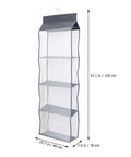 Heavy Duty Five Layer Hanging Closet Organizer With Clear View Window And Tough Rust Resistant Steel Hook For Straight Up Wardrobe Storage and No Sweat Travel Packing, grey mesh design