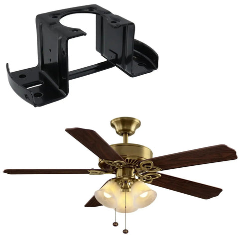 Two Pack Ceiling Fan Mounting Brackets, Universal Hanging Brackets for Home Ceiling Fans, Durable Black Iron Construction, Cathedral Canopy Compatible, Includes Screws And Expansion Anchors next to ceiling fan.